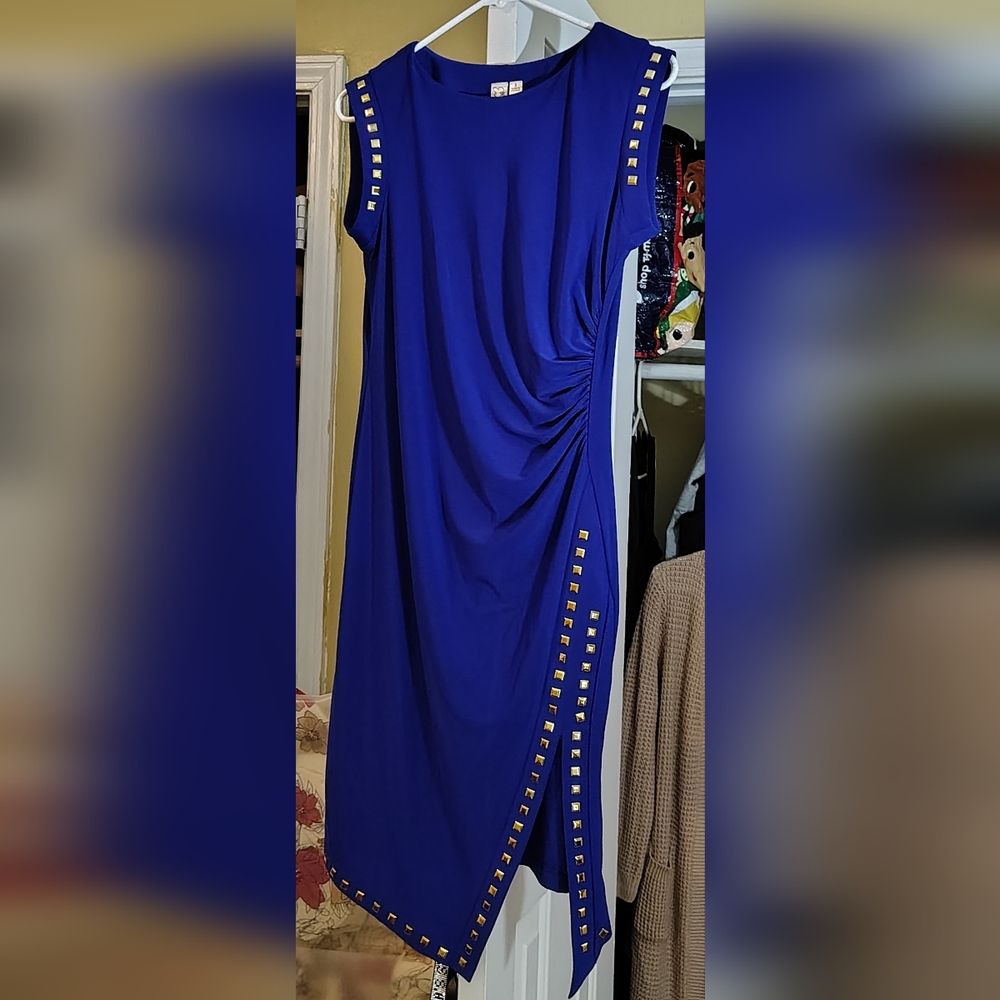 Emma & Michele Royal Blue Dress with Gold Accents